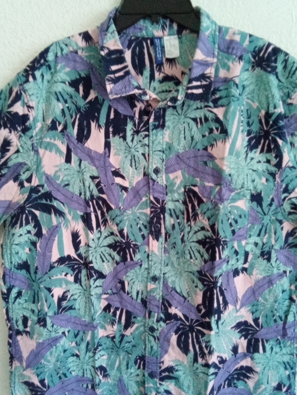 #DIVIDED H&M Men's Tropical Print Short-Sleeve Shirt - Pink & Teal